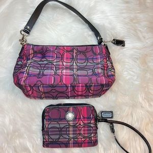 Coach monogram shoulder purse and wallet set